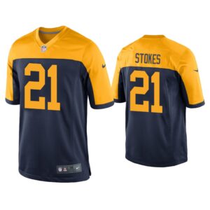 Men Eric Stokes Green Bay Packers Navy Throwback Game Jersey