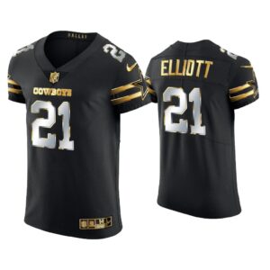 Men Ezekiel Elliott Dallas Cowboys Black Golden Edition Elite Jersey