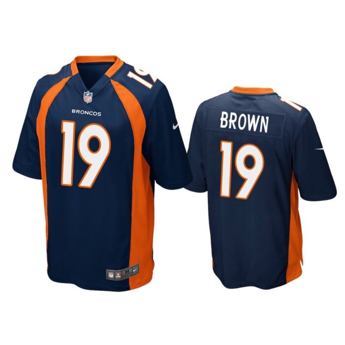 Men Fred Brown #19 Denver Broncos Navy Game Jersey