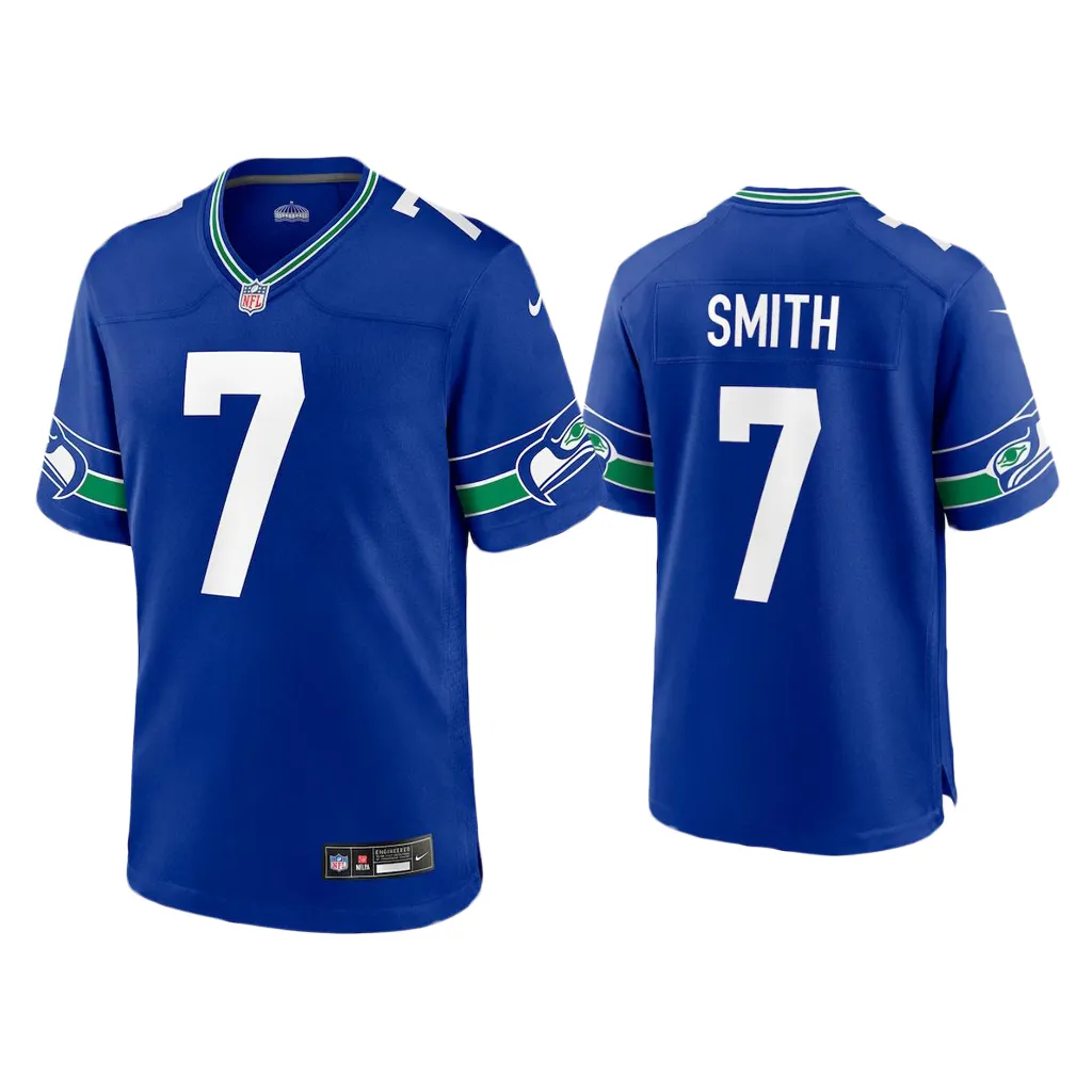 Men Geno Smith Seattle Seahawks Royal Throwback Game Jersey