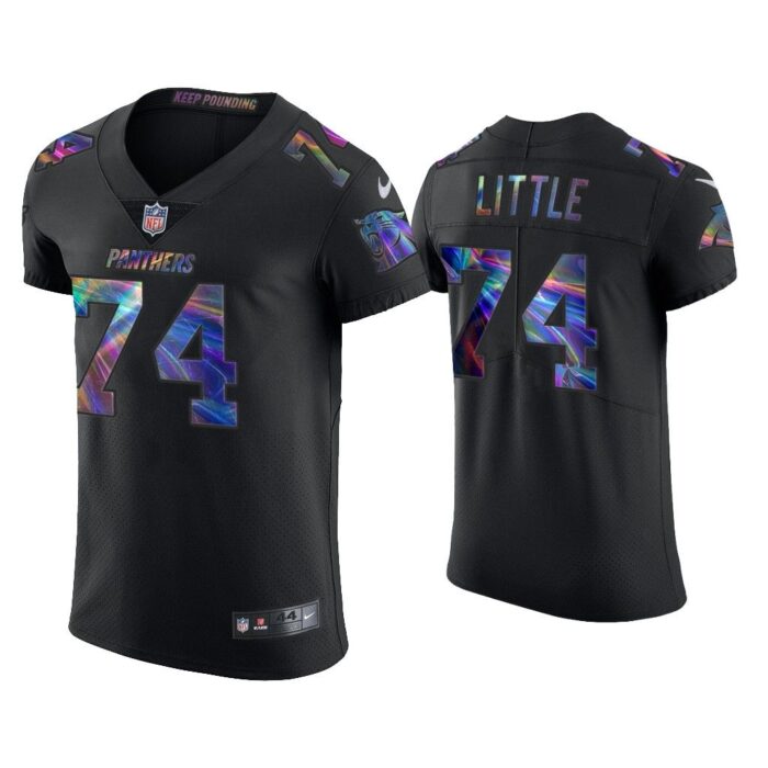 Men Greg Little Carolina Panthers Black Golden Edition Holographic Jersey