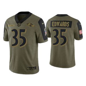 Men Gus Edwards Baltimore Ravens Olive 2021 Salute To Service Limited Jersey