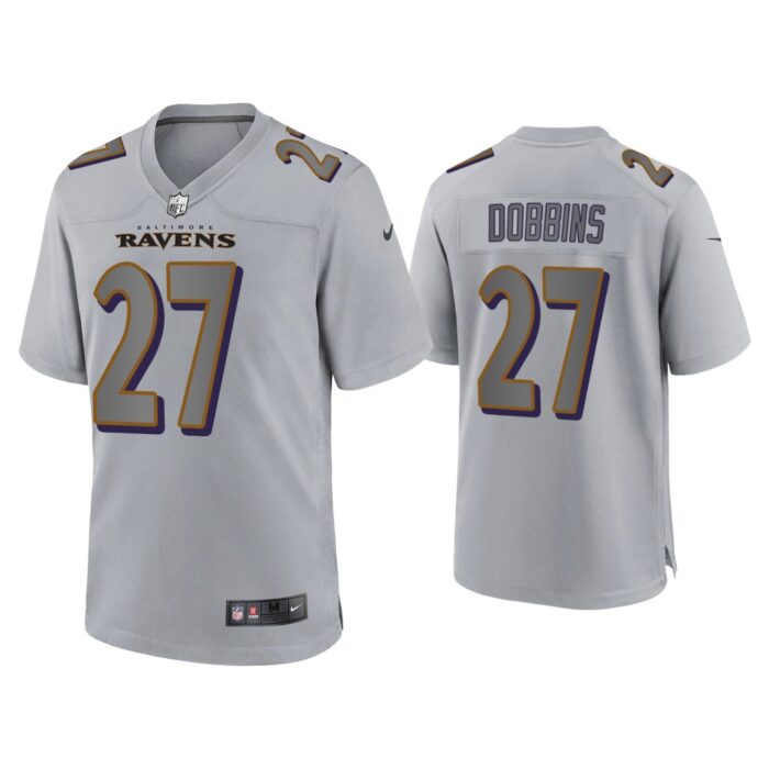 Men J.K. Dobbins Baltimore Ravens Gray Atmosphere Fashion Game Jersey