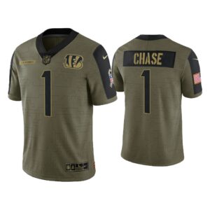 Men Ja Marr Chase Cincinnati Bengals Olive 2021 Salute To Service Limited Jersey