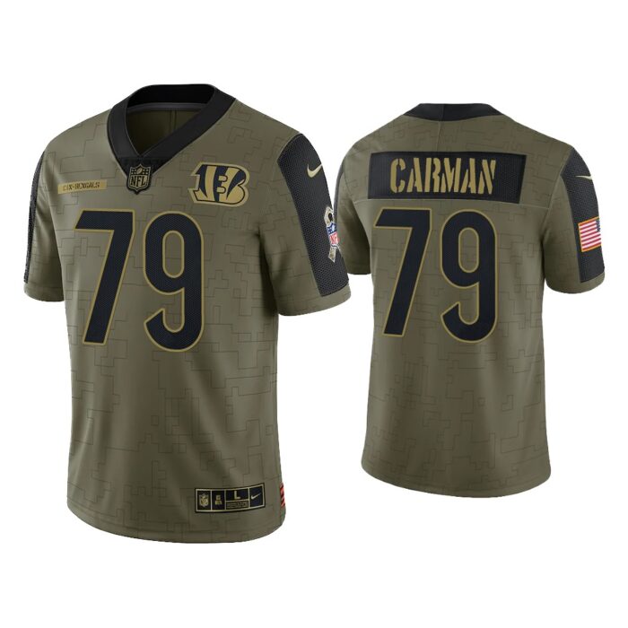 Men Jackson Carman Cincinnati Bengals Olive 2021 Salute To Service Limited Jersey