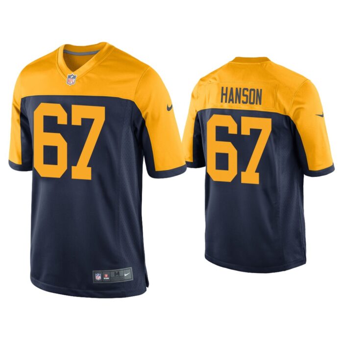 Men Jake Hanson Green Bay Packers Navy Throwback Game Jersey