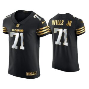 Men Jedrick Wills Cleveland Browns Black Golden Edition Vapor Elite Jersey