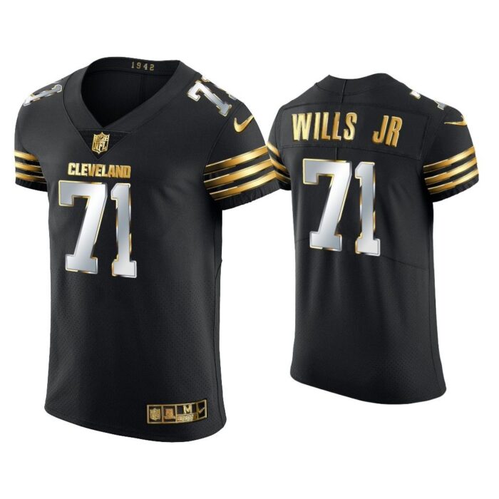 Men Jedrick Wills Cleveland Browns Black Golden Edition Vapor Elite Jersey