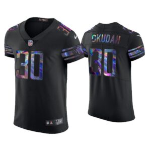 Men Jeff Okudah Detroit Lions Black Golden Edition Holographic Jersey