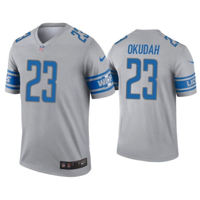 Men Jeff Okudah Detroit Lions Gray Inverted Legend Jersey