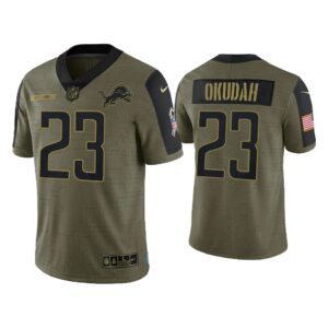 Men Jeff Okudah Detroit Lions Olive 2021 Salute To Service Limited Jersey