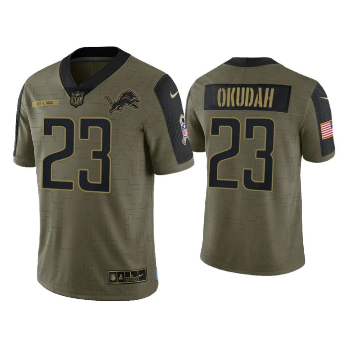 Men Jeff Okudah Detroit Lions Olive 2021 Salute To Service Limited Jersey