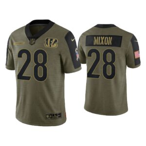 Men Joe Mixon Cincinnati Bengals Olive 2021 Salute To Service Limited Jersey