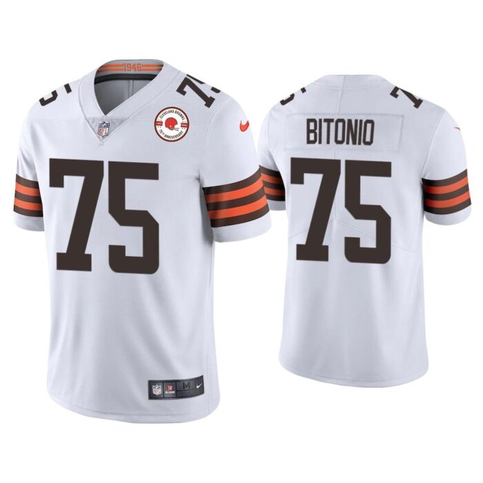 Men Joel Bitonio Cleveland Browns White 75th Anniversary Patch Vapor Limited Jersey