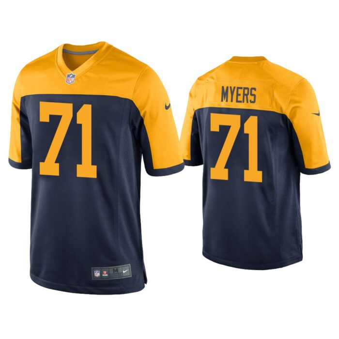 Men Josh Myers Green Bay Packers Navy Throwback Game Jersey