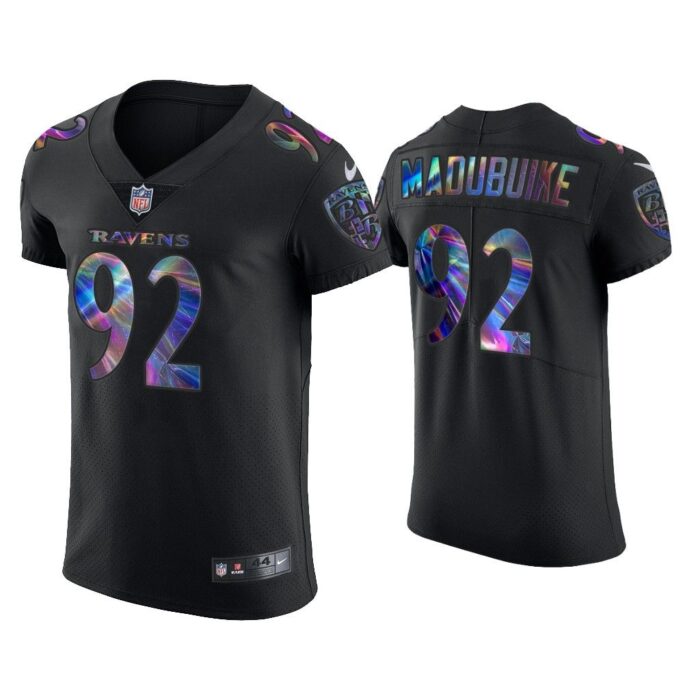 Men Justin Madubuike Baltimore Ravens Black Golden Edition Holographic Jersey