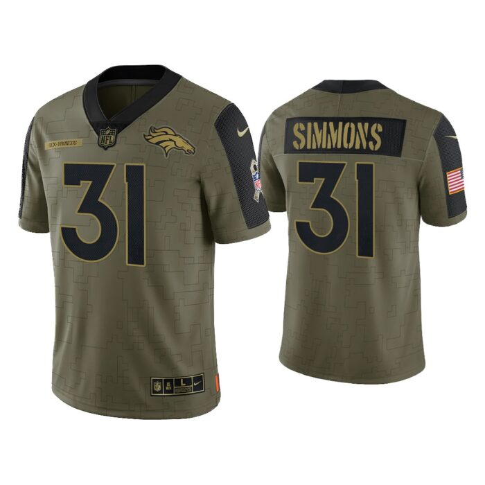 Men Justin Simmons Denver Broncos Olive 2021 Salute To Service Limited Jersey