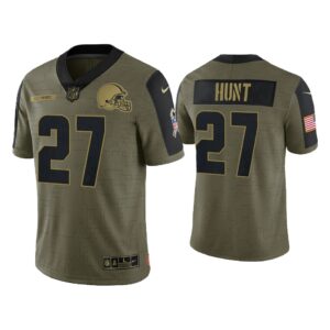 Men Kareem Hunt Cleveland Browns Olive 2021 Salute To Service Limited Jersey