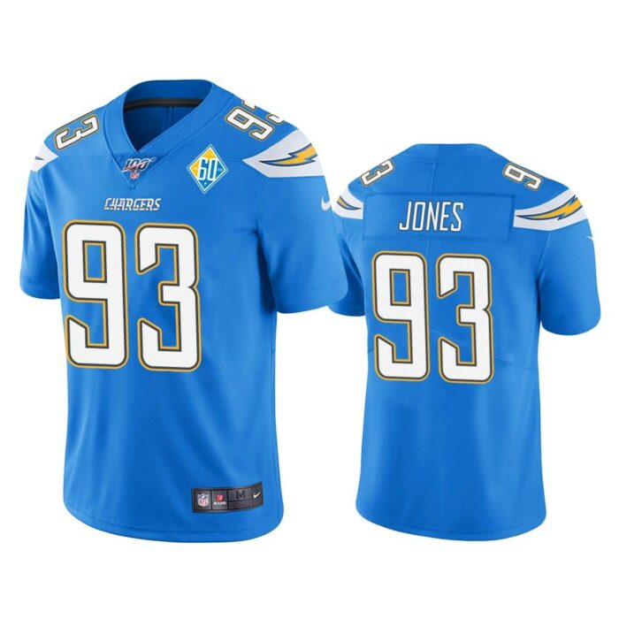 Men Los Angeles Chargers 60th Anniversary Justin Jones Light Blue Limited Jersey