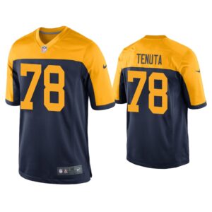 Men Luke Tenuta Green Bay Packers Navy Throwback Game Jersey