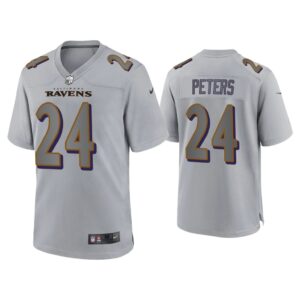 Men Marcus Peters Baltimore Ravens Gray Atmosphere Fashion Game Jersey