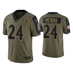 Men Marcus Peters Baltimore Ravens Olive 2021 Salute To Service Limited Jersey