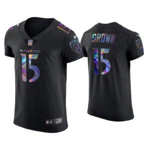 Men Marquise Brown Baltimore Ravens Black Golden Edition Holographic Jersey