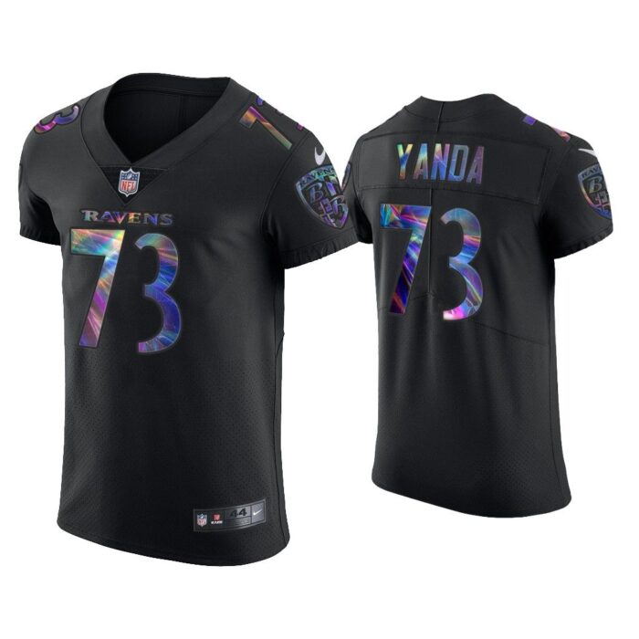 Men Marshal Yanda Baltimore Ravens Black Golden Edition Holographic Jersey