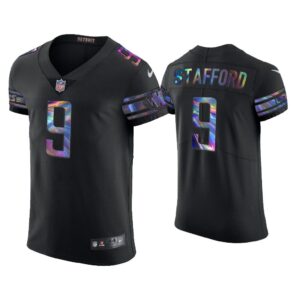 Men Matthew Stafford Detroit Lions Black Golden Edition Holographic Jersey