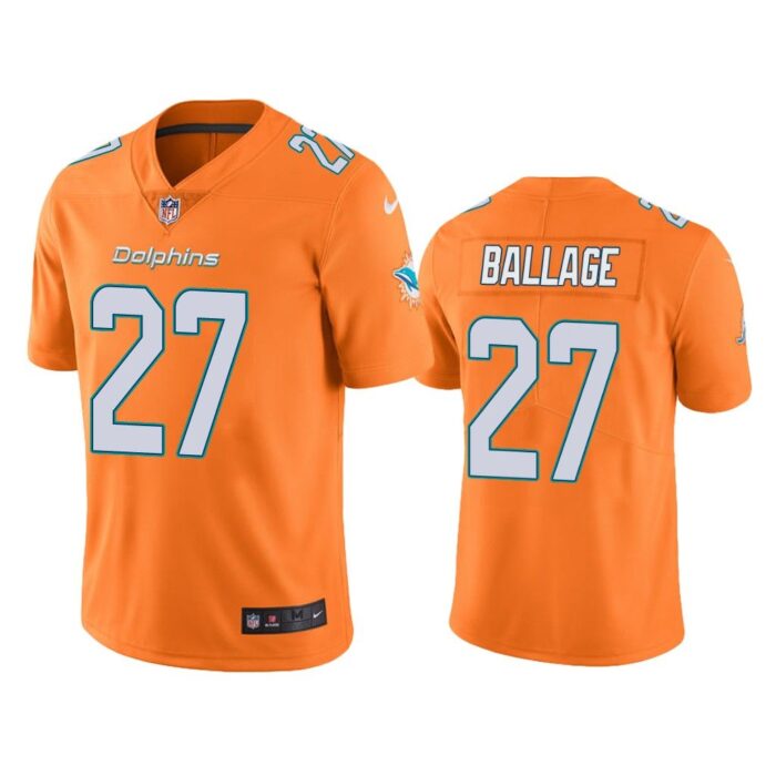 Men Miami Dolphins Kalen Ballage #27 Orange Color Rush Limited Jersey