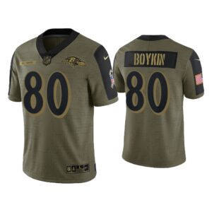 Men Miles Boykin Baltimore Ravens Olive 2021 Salute To Service Limited Jersey