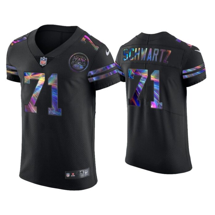 Men Mitchell Schwartz Kansas City Chiefs Black Golden Edition Holographic Jersey