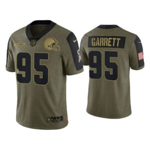 Men Myles Garrett Cleveland Browns Olive 2021 Salute To Service Limited Jersey