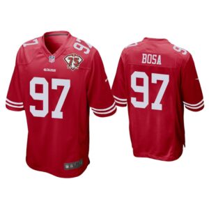 Men Nick Bosa San Francisco 49ers Scarlet 75th Anniversary Patch Game Jersey