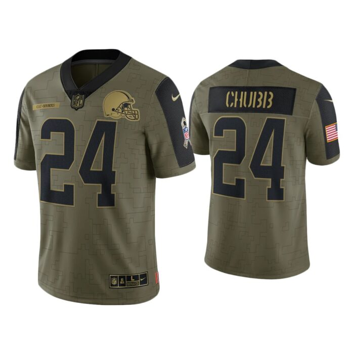 Men Nick Chubb Cleveland Browns Olive 2021 Salute To Service Limited Jersey