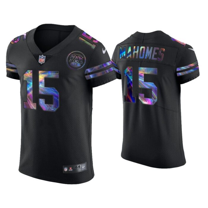 Men Patrick Mahomes Kansas City Chiefs Black Golden Edition Holographic Jersey