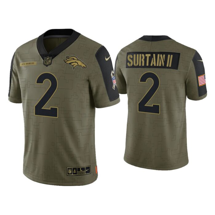 Men Patrick Surtain II Denver Broncos Olive 2021 Salute To Service Limited Jersey