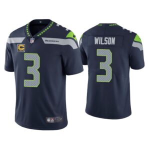 Men Russell Wilson Seattle Seahawks Navy Vapor Limited Captain Patch Jersey