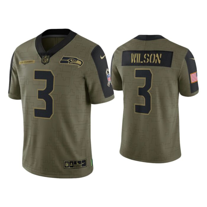 Men Russell Wilson Seattle Seahawks Olive 2021 Salute To Service Limited Jersey