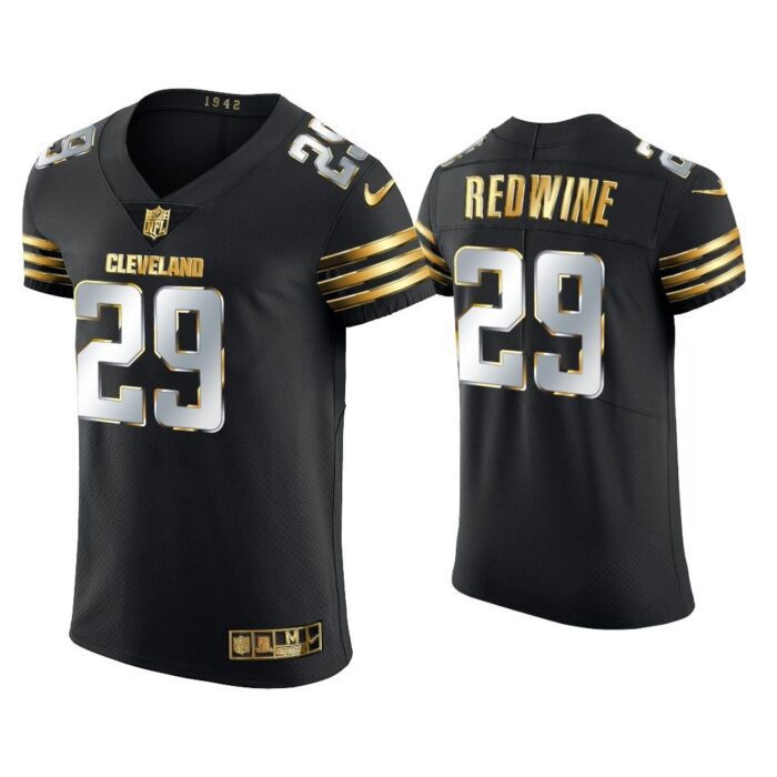 Men Sheldrick Redwine Cleveland Browns Black Golden Edition Vapor Elite Jersey