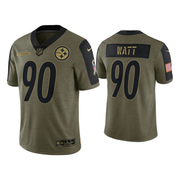 Men T.J. Watt Pittsburgh Steelers Olive 2021 Salute To Service Limited Jersey