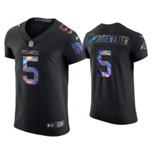 Men Teddy Bridgewater Carolina Panthers Black Golden Edition Holographic Jersey