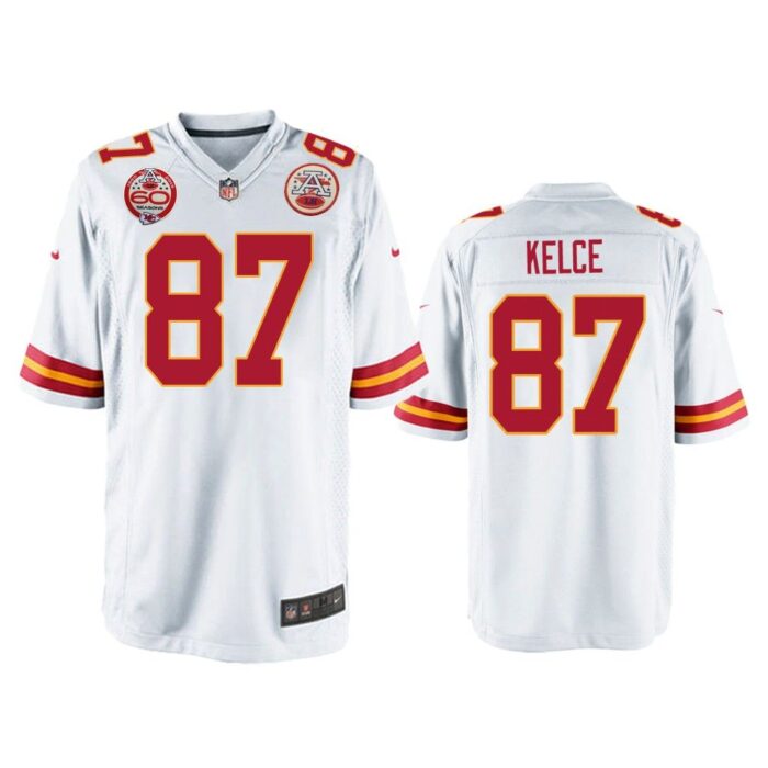 Men Travis Kelce Kansas City Chiefs White 60th Season Game Jersey