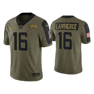 Men Trevor Lawrence Jacksonville Jaguars Olive 2021 Salute To Service Limited Jersey