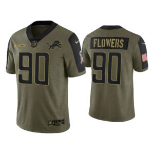 Men Trey Flowers Detroit Lions Olive 2021 Salute To Service Limited Jersey