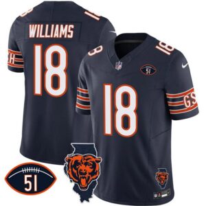 Men's Chicago Bears #18 Caleb Williams Navy F.U.S.E. With Illinois and No. 51 Patch Football Stitched Jersey