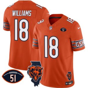 Men's Chicago Bears #18 Caleb Williams Orange F.U.S.E. With Illinois and No. 51 Patch Football Stitched Jersey