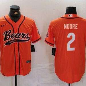 Men's Chicago Bears #2 DJ Moore Orange With Patch Cool Base Stitched Baseball Jersey