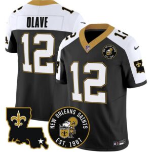 Men's New Orleans Saints #12 Chris Olave Black F.U.S.E. EST. 1967 Patch Vapor Football Stitched Jersey