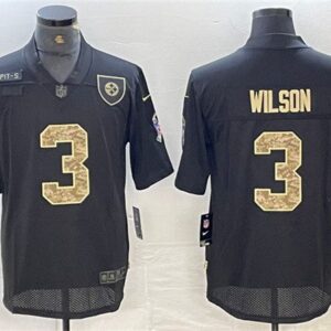 Men's Pittsburgh Steelers #3 Russell Wilson Camo Black Salute To Service Limited Stitched Jersey